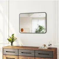 Hopibath Wandspiegel klein 40x60 rechteckig Schwarz mit Alurahmen (Flurspiegel Badspiegel, 5mm HD Glas), Spiegel, für Bad, Flur, Wohnzimmer, Schlafzimmer