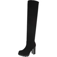 Ital-Design Kniehohe Stiefel mit Absatz für Damen im Alltag Overkneestiefel (90726973) Blockabsatz Stiefel in Schwarz