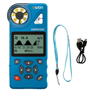 OWON OWM5500 Smart Anemometer 7 Types of Measurements 8000 Sets Data Storage USB Type-C Rechargeable Lithium Battery Ene