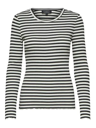 selected women - SLWANNA LS CREW NECK TEE STR NOOS Black - Gr. - S