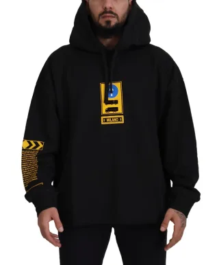 Dolce & Gabbana Schwarzer Baumwoll-Hoodie mit DG Shield-Pullover
