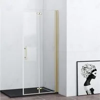 Duschparadies Walk-in-Dusche H:195cm Duschwand Scharniertür Falttür Duschtür Duschabtrennung Gold, Sicherheitsglas