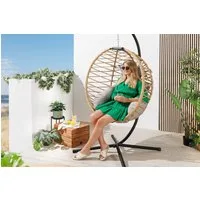 riess-ambiente Hängesessel IBIZA natur-beige / anthrazit (Einzelartikel, 1-St), Outdoor · Stahl · Gartenmöbel · zusammenklappbar · Polyrattan · Balkon