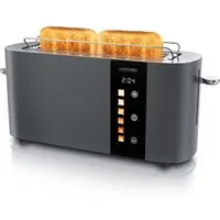 Arendo Toaster 2-Scheiben Edelstahl Langschlitz, Touch, Restzeit Bräunungsgradanzeige, 1 langer Schlitz, für 2 Scheiben, 1000 W, Brötchenaufsatz, Wärmeisoliert, Toast-Symbole für Bräunungsgradauswahl