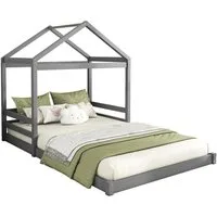 Flieks Kinderbett, Massivholzbett Hausbett Doppelbett 140x200cm mit Lattenrost