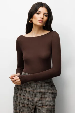 Schlanke Passform Boot-Ausschnitt Bluse