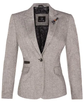 Hellgrauer Tweed-Blazer im Fischgrätmuster der 1920er-Jahre für Damen