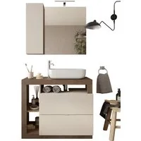 welltime Badmöbel-Set Hamburg, Badezimmerset 2tlg. Breite 92 cm, Badmöbel, Waschtisch inkl., (Spar-Set, 2-St), Waschbecken, Spiegelschrank mit LED Aufbauleuchte, Soft-Close-Funktion