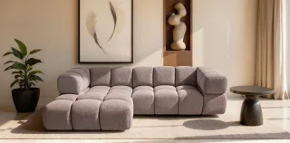 Ecksofa Designersofa BLANCHE in Stoff Puente Aubergine Ottomane Links