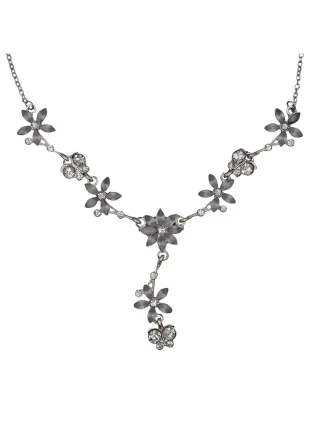 Steuer Modeschmuck Collierkette Metall Y-Collier silberf. Mit Blumen und Schmetterlingen