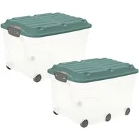ROTHO Aufbewahrungsbox Roller 6 2er-Set Spielzeugkiste 57l mit Deckel und Rollen (Aufbewahrungsset, 2er-Set)
