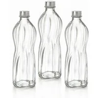 WestCraft Trinkflasche Bormioli Aqua Flasche 1L Weiß 1 Liter 3x Glasflasceh, Spülmaschinenfest, geeignet für Wasser, Saft, Limo, Kefir und Milch