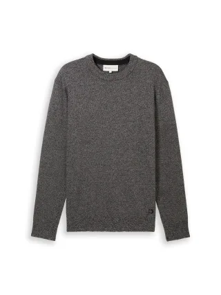 Denim Tom Tailor - Basic Strickpullover aus Baumwolle grey tonal mouline - Gr. - XXL