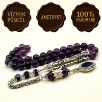 M-Punkt24 Kettenanhänger Set Tesbih Tespih Armband (Amethyst 8 mm Rund, Gebetskette, Tasbih, Rosary), Schmuck für Männer Misbah Subha