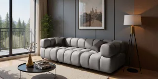 Sofa Designersofa FLOW 3-Sitzer in Stoff Bluvel Silbergrau