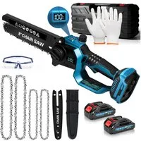 XERSEK Akku-Kettensäge 6/8 Zoll Elektro-Kettensäge Klein Baumsäge Mini Akku-Säge Astsäge, mit 2x2,0Ah Akkus, 900W/28000rpm Bürstenloser Motor, Akkuanzeige, Automatisches Spannen & Schmieren Gartensäge Handsäge Motorsäge