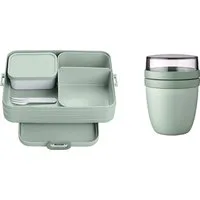 Mepal Lunchbox Bento-Lunchbox Large, 2-tlg Starter Set Snacks to go mit Lunchpot, Polypropylen (PP), PCTG, praktischer Müslibecher, Brotdose mit Fächern, Nordic Sage