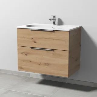 Sanipa 3way Waschtischunterbau zu Geberit Acanto Slim Waschtisch mit 2 Auszügen, Eiche Natural-Touch UM41185