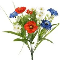 Kunstblumenstrauß Wiesenblumenstrauß mit Kornblume Mohn Kamille 36cm FT Kunstblumen Künstlicher Feldstrauß Strauß, Seidenblumen Roß, Höhe 36 cm