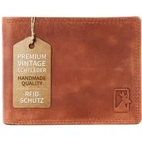 Mercano Geldbörse Herren Echtleder Querformat (inkl. Geschenkbox), 10 Kartenfächer, RFID-Schutz, Sichtfenster, Doppelnaht, Vintage-Leder