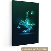 OneMillionCanvasses® Leinwandbild Fußball - Fußball - Junge - Schwarz, Fotodruck (1 St), Teenager Zimmer Bild, Jugendzimmer Deko, Kinder Wanddeko, 20x30 cm