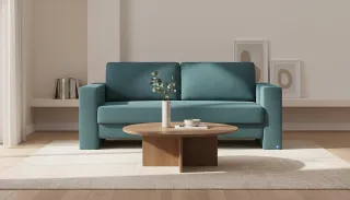 BRUNO Schlafsofa 160cm in Petrol Türkis | Kubus | stabiles Massivholz & Boxspringkomfort