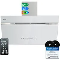 KKT KOLBE Wandhaube Dunstabzugshaube 90cm AURORA9005WED RGBW Ambientebeleuchtung Kopffreihaube / Umluft / Abluft / Smart WiFi-App / Weiß / Glas
