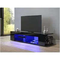 SONNI Lowboard Breite:135cm TV Unterschrank Schwarz Hochglanz mit LED Beleuchtung