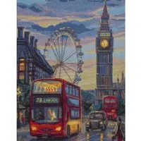 AINE Kreativset Kreuzstich Stickpackung "London", Zählmuster, 30x40cm, (embroidery kit by Marussia)