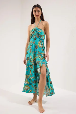 Geblümt Maxi-Strandkleid für Damen, ärmellos, Oversize, übergroß