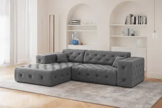 Ecksofa Designersofa CHANTAL in Stoff Moly Anthrazit Ottomane Links