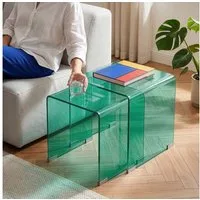 en.casa Satztisch, »Kariengem« 2-tlg. Couchtisch-Set Glastischen Grün