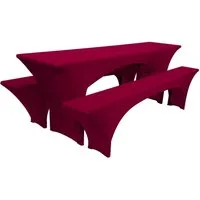Beautissu Biertischhusse Edles Stretchhussen Set 3tlg. Victoria, 220x50cm, Bordeaux, Elastische Hussen für Bierzeltgarnitur Husse Biertisch + 2 Bierbank