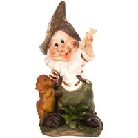 BIRENDY Dekofigur Großer Zwerg Gartenzwerg XL Gartenwichtel Hund Groß 41cm Gartenfigur