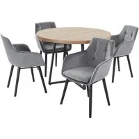 loft24 Essgruppe Cliff, (Set, 5-tlg), runder Esstisch, 4 Esszimmerstühle, Polsterstuhl, Metallgestell