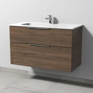 Sanipa 3way Keramik-Set Design Keramik-Waschtisch und Unterbau mit 2 Auszügen, Eiche-Arizona UM48180