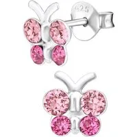 Limana Paar Ohrstecker Kinder Mädchen Ohrringe echt 925 Sterling Silber Schmetterlinge, rosa SWAROVSKI® Kristall Steine