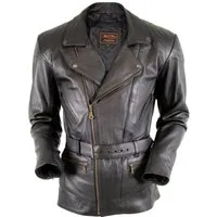 MDM Motorradjacke Längere Herren Motorrad Leder Jacke Klassischen Chopper Look Klassische Motorrad Chopper Leder Jacke