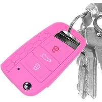 mt-key Schlüsseltasche Autoschlüssel Softcase Silikon Schutzhülle Rosa, VW Polo Golf 7 VII GTI GTD GTE R 3 Tasten Klappschlüssel