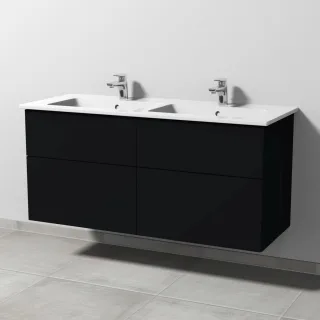 Sanipa 3way Keramik-Set Venticello Keramik-Doppelwaschtisch und Unterbau mit 4 Auszügen, Schwarz-Mat SF32808