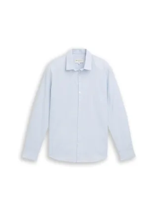 Denim Tom Tailor - Basic Fit Hemd aus Baumwolle light blue white chambray - Gr. - L
