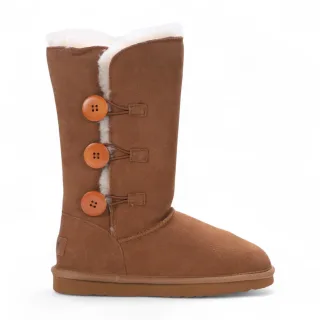 Damen Schaffell Wildleder Hellbraun Knopf Warme Winter Wadenstiefel - Willow