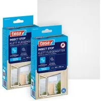 tesa Fliegengitter-Gewebe Klett Fliegengitter für Fenster - Insektenschutz, (Packung, 2-St., Fliegennetz, Klettband), INSECT STOP 150 cm x 180 cm