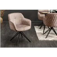 riess-ambiente Polsterstuhl EUPHORIA champagner/schwarz – Samt, drehbar, Metall-Füße, mit Armlehne (Einzelartikel, 1 St), bequemer Retro-Stuhl mit 180° Drehfunktion – ideal für edle Esszimmer