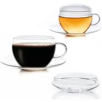 Creano Teeglas Glastasse 2er-Set mit Untertasse & Deckel, 200ml, Glas, 2 bedruckte Gläser