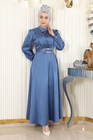 Drapiert Satin Abendkleid Blau