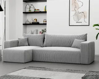 Ecksofa mit Schlaffunktion Sofa LUNA Stoff Poso Hellgrau Ottomane Links