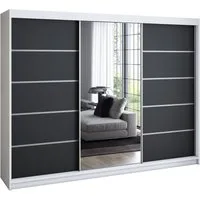 A&J MöbelLand GmbH Schiebetürenschrank VILUNO mit 4 Schubladen und Spiegel (TOP ANGEBOT! Geräumiger Schrank mit einer Breite von 200 cm und Spiegel, ideal zur Aufbewahrung von Kleidung und Accessoires. 4 Schubladen und viel Stauraum. TOP PRODUKT! Wäh