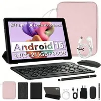 Happybe 10 Zoll, 64GB, Android 15/16, mit Tastatur Hülle Set, WiFi 6, BT 5.4 Tablet (10,1", 64 GB, Android 16, WiFi, 5-Core, WiFi 6, HD 1280x800, 6000mAh Akku)
