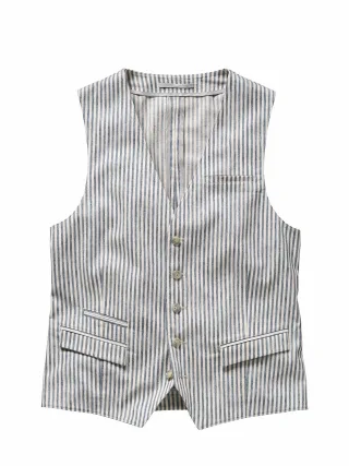 Mey & Edlich Herren Weste Riga Sottile Blau 49 % Baumwolle, 31 % Polyester, 19 % Leinen, 1 % Elasthan